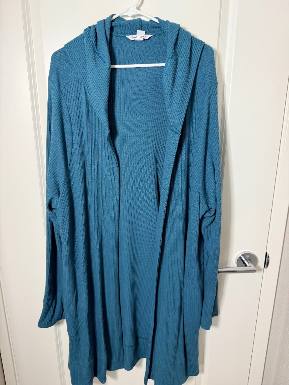 Athleta Plus Size Long Cable Knit Hooded Sweater, Turquoise, 2X